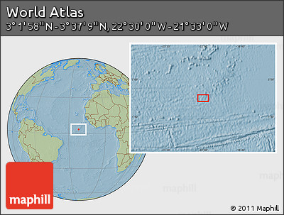 Savanna Style Location Map of the Area around 3° 19' 33" N, 22° 1' 29" W, hill shading