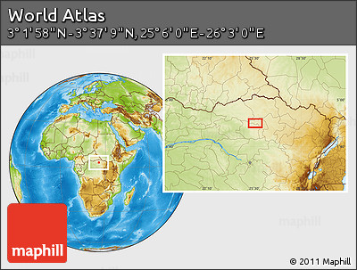 Physical Location Map of the Area around 3° 19' 33" N, 25° 34' 30" E