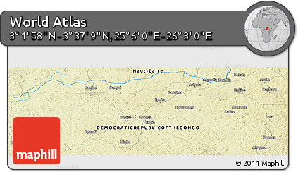 Physical Panoramic Map of the Area around 3° 19' 33" N, 25° 34' 30" E
