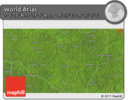 Satellite 3D Map of the Area around 3° 19' 33" N, 28° 7' 30" E