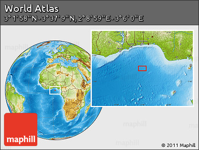 Physical Location Map of the Area around 3° 19' 33" N, 2° 37' 30" E