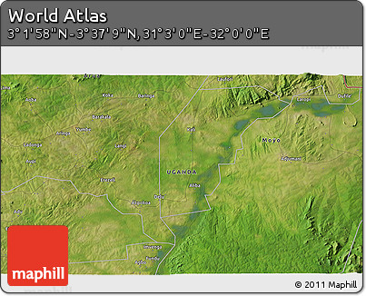 Satellite 3D Map of the Area around 3° 19' 33" N, 31° 31' 29" E