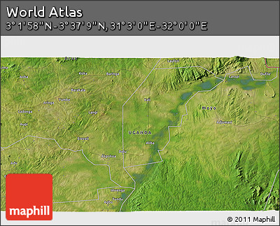 Satellite 3D Map of the Area around 3° 19' 33" N, 31° 31' 29" E