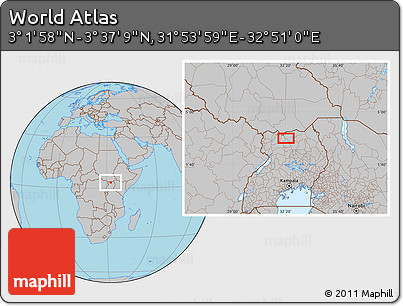 Gray Location Map of the Area around 3° 19' 33" N, 32° 22' 30" E