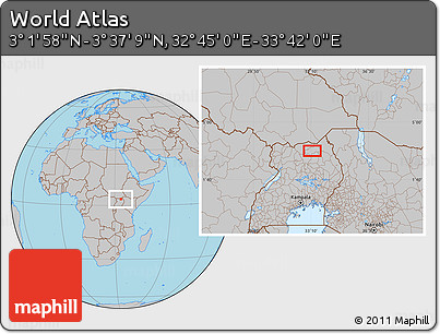 Gray Location Map of the Area around 3° 19' 33" N, 33° 13' 30" E