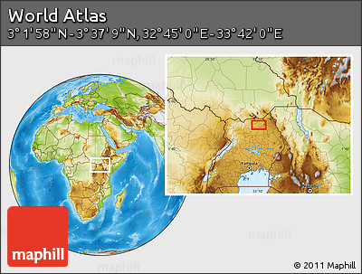 Physical Location Map of the Area around 3° 19' 33" N, 33° 13' 30" E