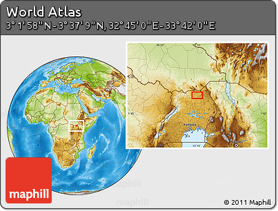 Physical Location Map of the Area around 3° 19' 33" N, 33° 13' 30" E