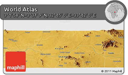 Physical Panoramic Map of the Area around 3° 19' 33" N, 33° 13' 30" E