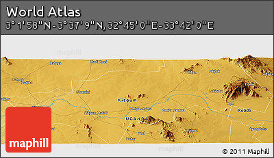 Physical Panoramic Map of the Area around 3° 19' 33" N, 33° 13' 30" E