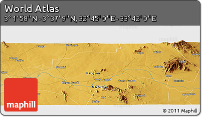 Physical Panoramic Map of the Area around 3° 19' 33" N, 33° 13' 30" E