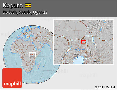 Gray Location Map of Koputh, hill shading