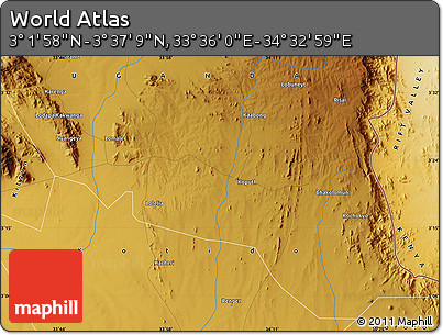 Physical Map of the Area around 3° 19' 33" N, 34° 4' 30" E