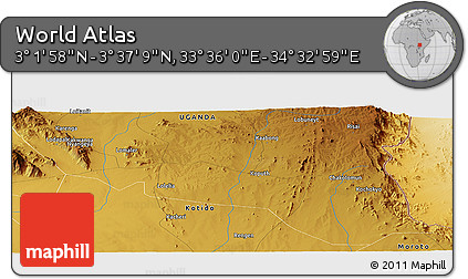 Physical Panoramic Map of the Area around 3° 19' 33" N, 34° 4' 30" E