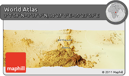 Physical Panoramic Map of the Area around 3° 19' 33" N, 34° 55' 29" E