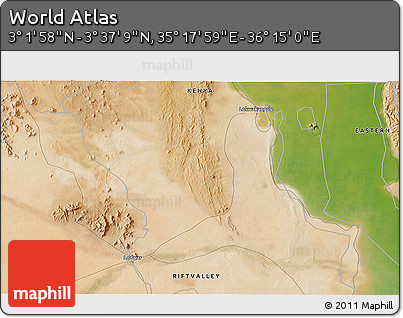 Satellite 3D Map of the Area around 3° 19' 33" N, 35° 46' 29" E