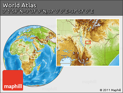 Physical Location Map of the Area around 3° 19' 33" N, 37° 28' 30" E