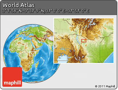 Physical Location Map of the Area around 3° 19' 33" N, 37° 28' 30" E
