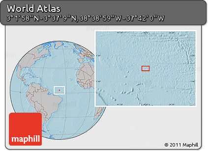 Gray Location Map of the Area around 3° 19' 33" N, 38° 10' 29" W, hill shading