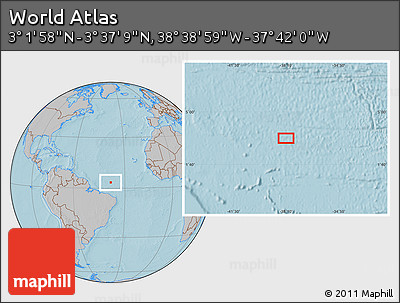 Gray Location Map of the Area around 3° 19' 33" N, 38° 10' 29" W, hill shading