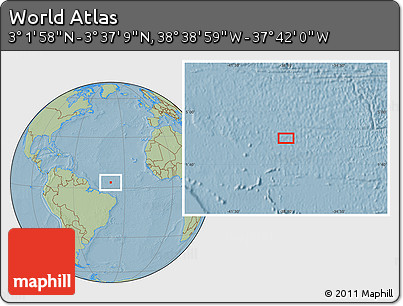 Savanna Style Location Map of the Area around 3° 19' 33" N, 38° 10' 29" W, hill shading