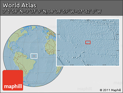 Savanna Style Location Map of the Area around 3° 19' 33" N, 38° 10' 29" W, hill shading