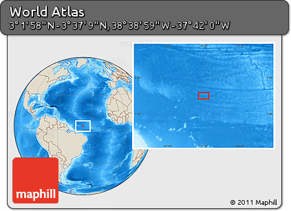 Shaded Relief Location Map of the Area around 3° 19' 33" N, 38° 10' 29" W