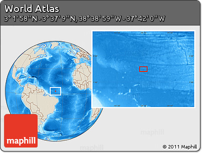 Shaded Relief Location Map of the Area around 3° 19' 33" N, 38° 10' 29" W
