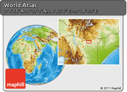 Physical Location Map of the Area around 3° 19' 33" N, 39° 10' 29" E