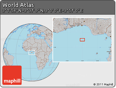 Gray Location Map of the Area around 3° 19' 33" N, 3° 28' 30" E