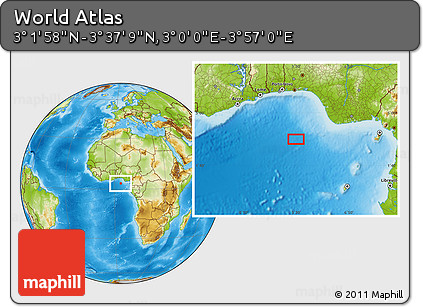 Physical Location Map of the Area around 3° 19' 33" N, 3° 28' 30" E