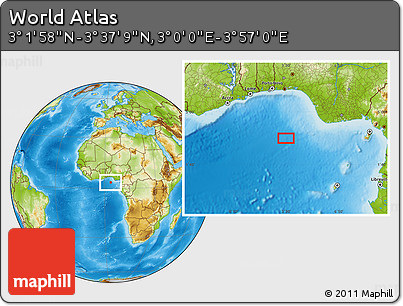 Physical Location Map of the Area around 3° 19' 33" N, 3° 28' 30" E