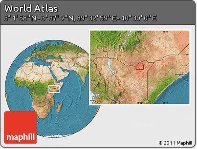 Satellite Location Map of the Area around 3° 19' 33" N, 40° 1' 29" E