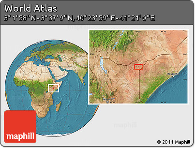 Satellite Location Map of the Area around 3° 19' 33" N, 40° 52' 30" E