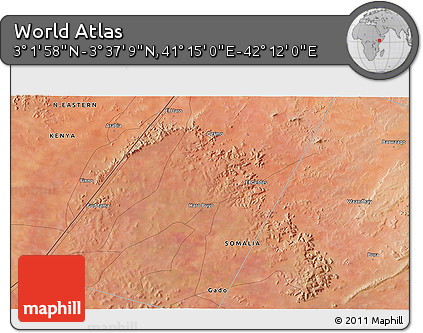 Satellite 3D Map of the Area around 3° 19' 33" N, 41° 43' 30" E