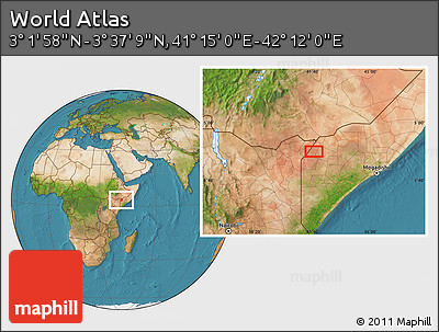 Satellite Location Map of the Area around 3° 19' 33" N, 41° 43' 30" E