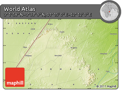 Physical Map of the Area around 3° 19' 33" N, 41° 43' 30" E