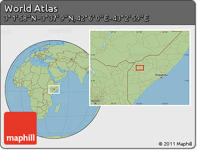Savanna Style Location Map of the Area around 3° 19' 33" N, 42° 34' 30" E