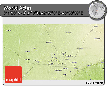 Physical 3D Map of the Area around 3° 19' 33" N, 43° 25' 29" E