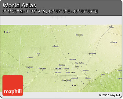 Physical 3D Map of the Area around 3° 19' 33" N, 43° 25' 29" E