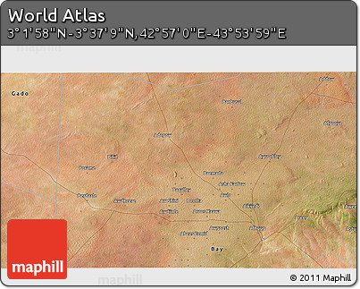 Satellite 3D Map of the Area around 3° 19' 33" N, 43° 25' 29" E