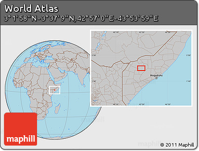 Gray Location Map of the Area around 3° 19' 33" N, 43° 25' 29" E