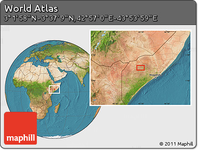 Satellite Location Map of the Area around 3° 19' 33" N, 43° 25' 29" E