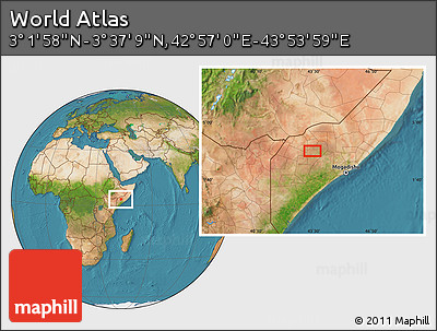 Satellite Location Map of the Area around 3° 19' 33" N, 43° 25' 29" E