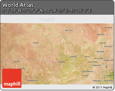 Satellite 3D Map of the Area around 3° 19' 33" N, 45° 7' 30" E