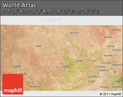Satellite 3D Map of the Area around 3° 19' 33" N, 45° 7' 30" E