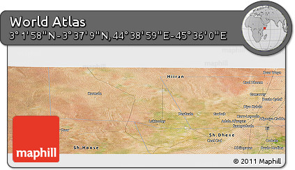Satellite Panoramic Map of the Area around 3° 19' 33" N, 45° 7' 30" E