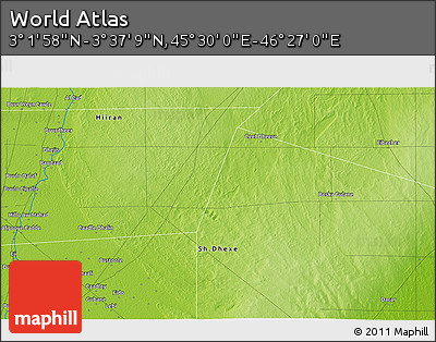 Physical 3D Map of the Area around 3° 19' 33" N, 45° 58' 30" E