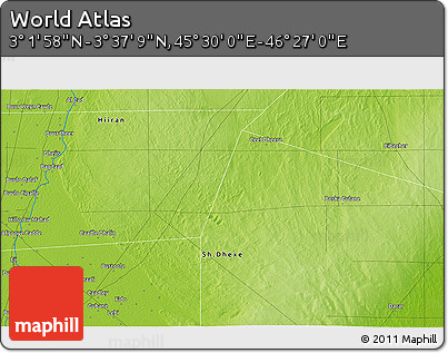Physical 3D Map of the Area around 3° 19' 33" N, 45° 58' 30" E