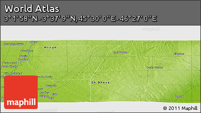 Physical Panoramic Map of the Area around 3° 19' 33" N, 45° 58' 30" E