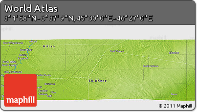 Physical Panoramic Map of the Area around 3° 19' 33" N, 45° 58' 30" E